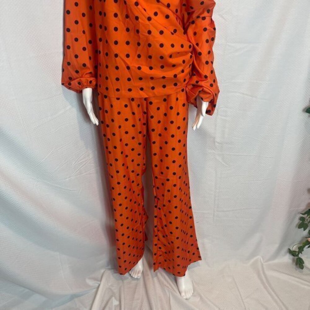 Two Piece Set Polka Dot Print Lantern Sleeve Top & Wide leg Pants Size M‎ - Picture 7 of 16